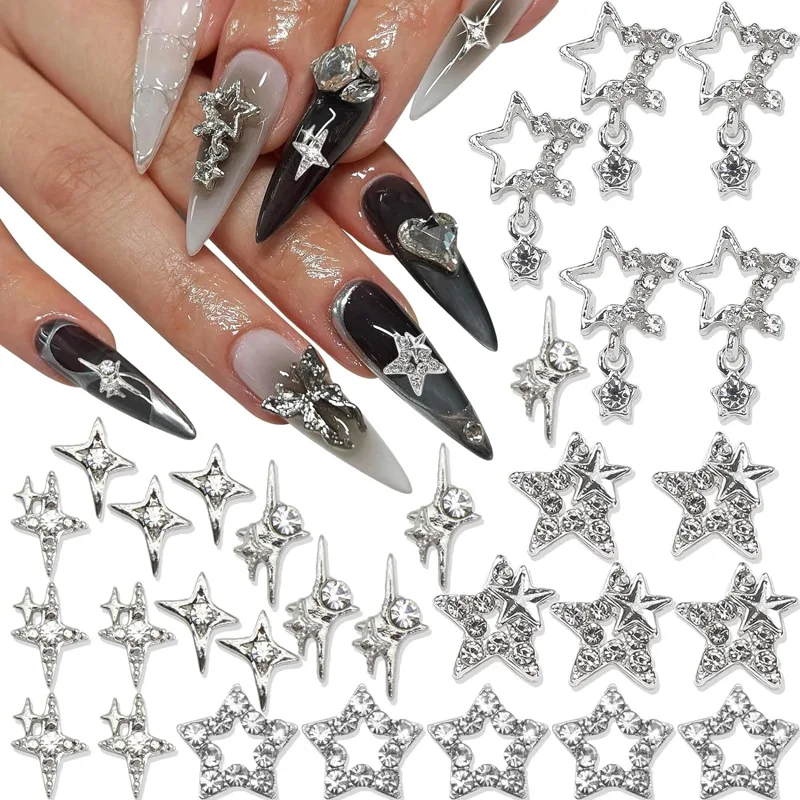 Trending Tech Accessories - 30PCS 실버 스타 네일 매력 반짝