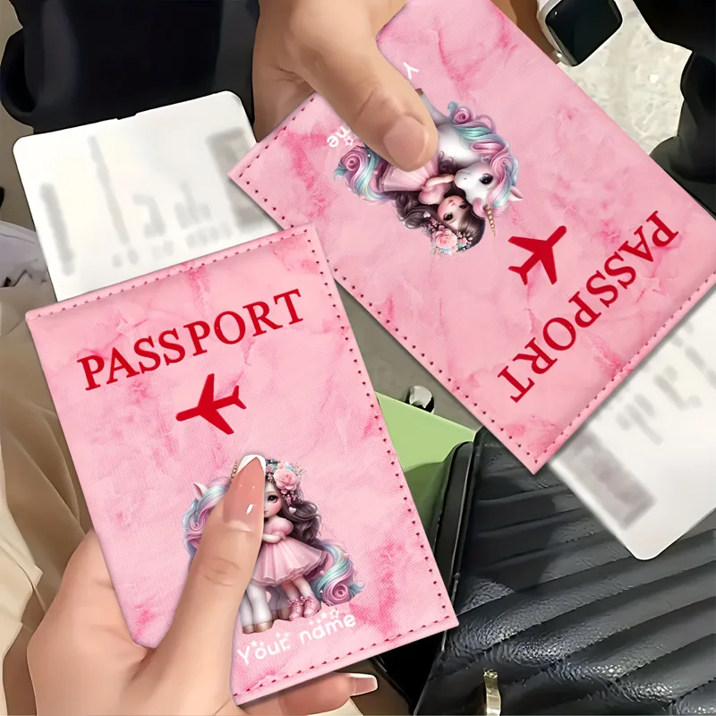 Tech Accessories Travel - 유니콘 소녀 패턴 PU 여권 홀더,
