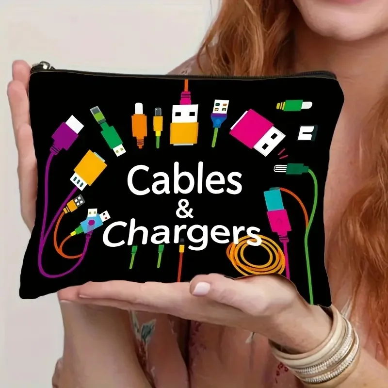Tech Accessories Travel - 블랙 테크 아이콘 케이블 정리 가방,