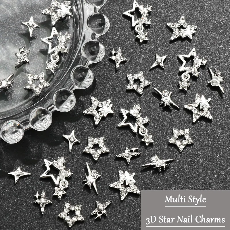 30PCS 실버 스타 네일 매력 반짝 이는 3D 별 네 - Trending Tech Accessories 리뷰 및 가격
