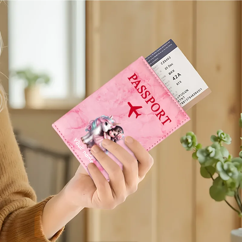 유니콘 소녀 패턴 PU 여권 홀더, 황금색 비행기 아이 - Tech Accessories Travel 리뷰 및 가격